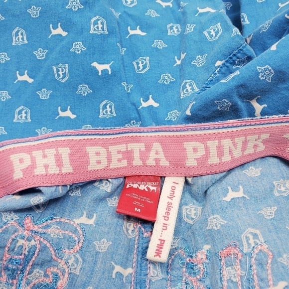 PINK VICTORIA'S SECRET Y2K PHI BETA PINK COTTON SLEEP LOUNGE PANTS BLUE WOMEN M - Picture 16 of 16